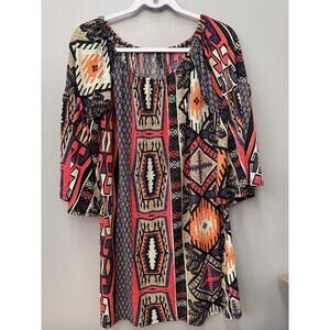 Vintage 90s Disco Emma Rose Small 3/4 Sleeves Bell Sleeves Dress Mini Geometric